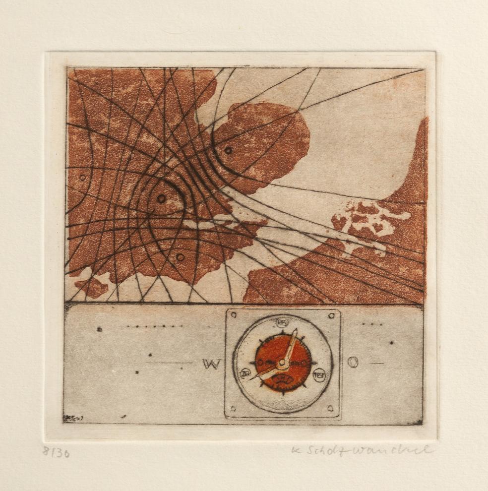 Künstlerin: Dr. Katharina Scholz-Wanckel, Titel: Navigationslinien, Technik: Aquatinta, Jahr: 1973, Grösse: 11x11 cm