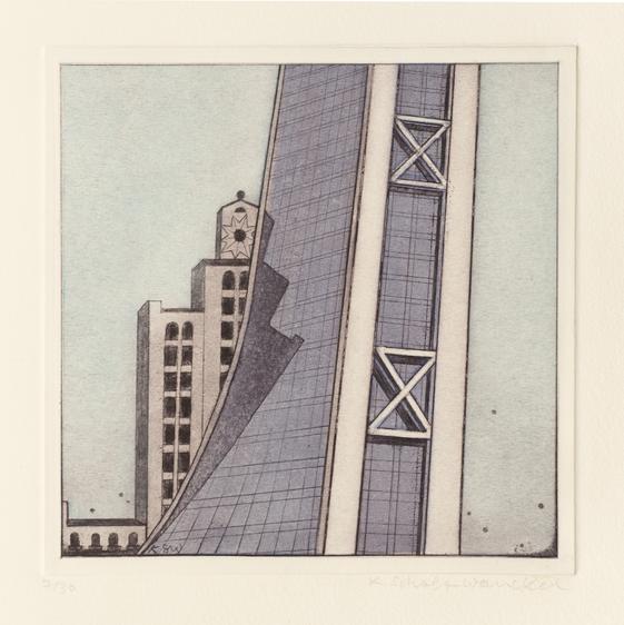 Künstlerin: Katharina Scholz-Wanckel, Titel: Aus Manhattan 9 West 57th Street, Technik: Aquatinta, Jahr: 1979, Grösse: 15x15 cm