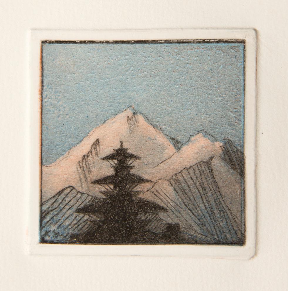 Künstlerin: Dr. Katharina Scholz-Wanckel, Titel: Himalaya, Technik: Aquatinta, Jahr: 1997, Grösse: 6x6 cm