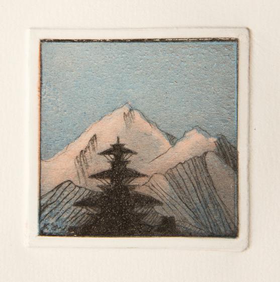 Künstlerin: Katharina Scholz-Wanckel, Titel: Himalaya, Technik: Aquatinta, Jahr: 1997, Grösse: 6x6 cm